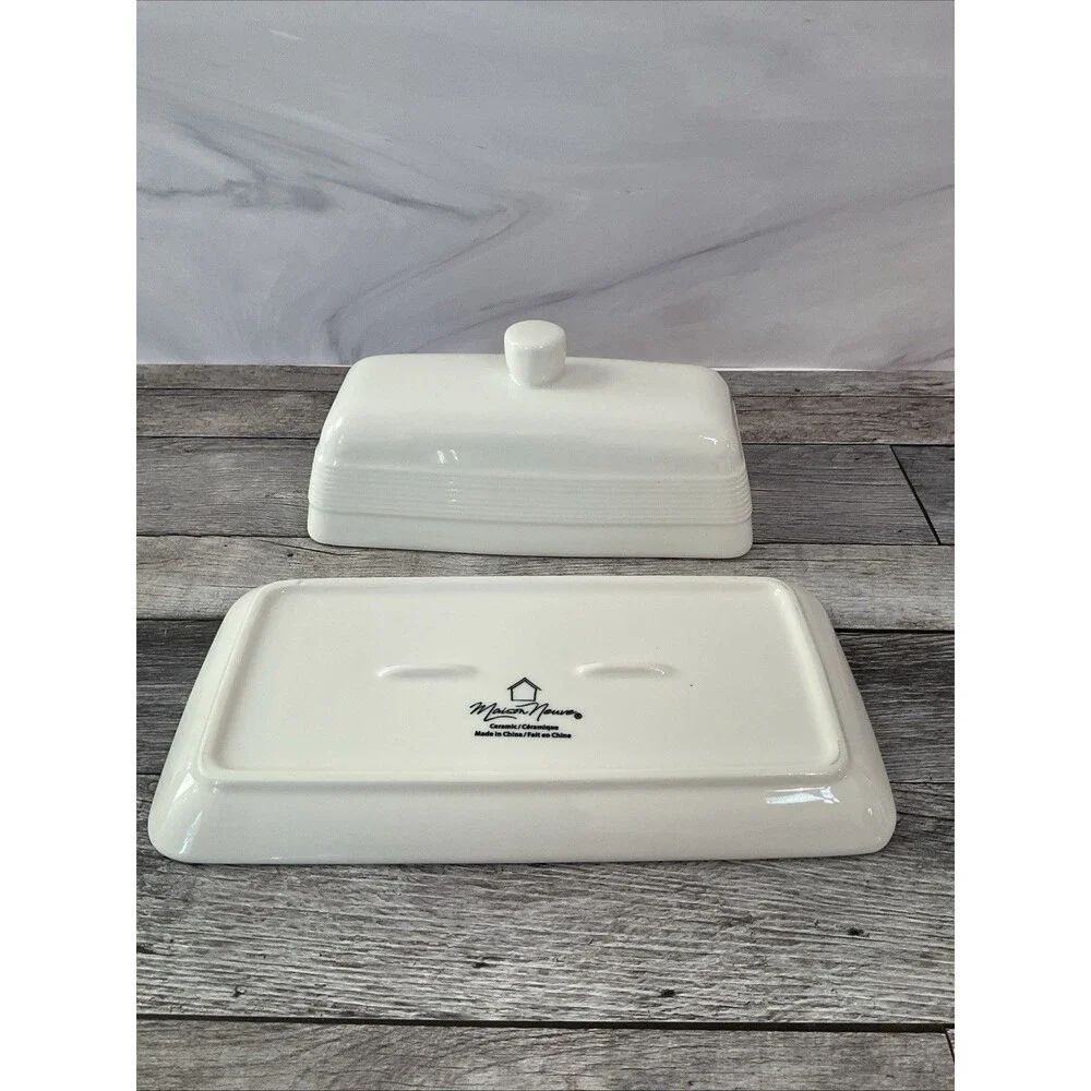 Maison Neuve Ceramic White Butter Dish w/Lid 8 3/8